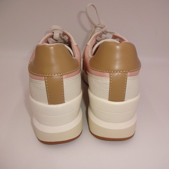 Womens Michael Kors Mabel Trainer Platform Wedge Sneakers 8 M Pink White Gold - Picture 2 of 9